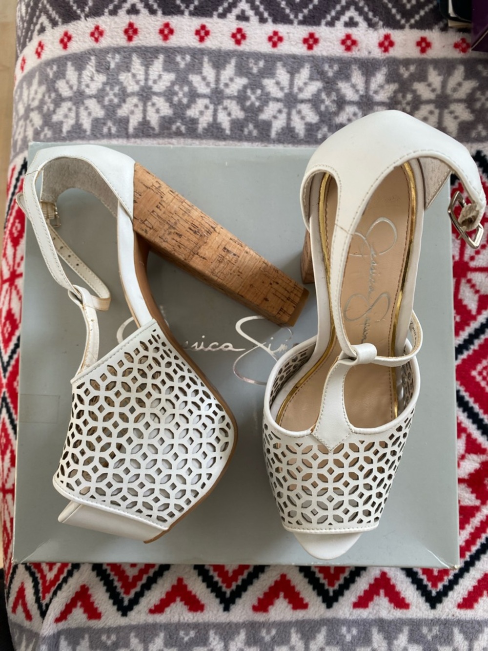 Jessica Simpson White Laser-Cut Cork Platform Sandals